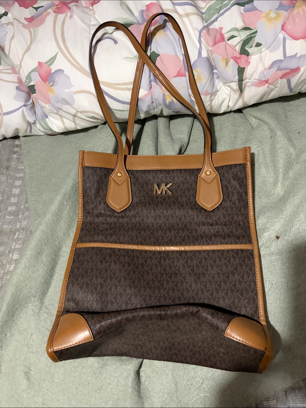 Michael Kors Brown Logo Tote with Tan Trim